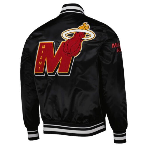 Miami Heat Mash Up Bomber Black Satin Jacket - Image 2