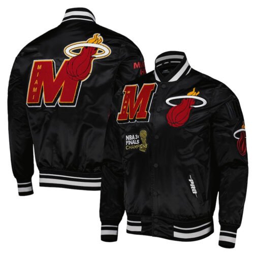 Miami Heat Mash Up Bomber Black Satin Jacket - Image 3