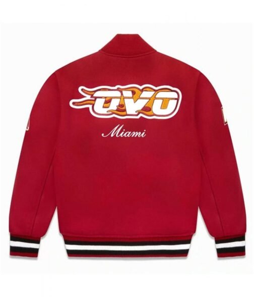 OVO Miami Heat Varsity Wool Burgundy Jacket - Image 2