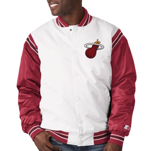 Miami Heat Renegade White/Red Varsity Satin Jacket - Image 4