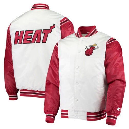Miami Heat Renegade White/Red Varsity Satin Jacket - Image 3