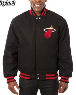 Varsity Miami Heat Embroidered Black Wool Jacket