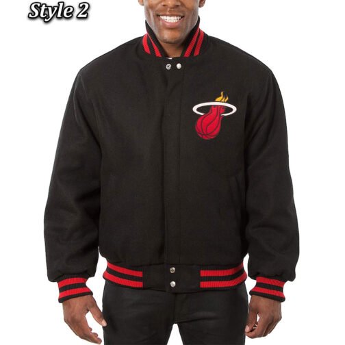 Varsity Miami Heat Embroidered Black Wool Jacket - Image 2