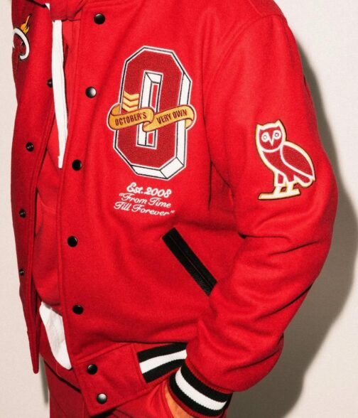 OVO Miami Heat Varsity Wool Burgundy Jacket - Image 7