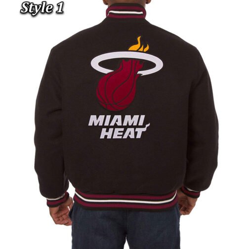 Varsity Miami Heat Embroidered Black Wool Jacket - Image 3