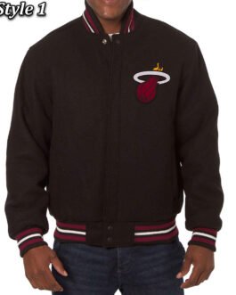 Varsity Miami Heat Embroidered Black Wool Jacket