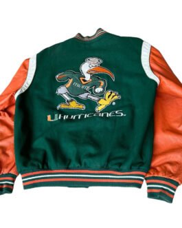 Miami Hurricanes Varsity Green and Orange Jacket