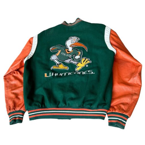 Miami Hurricanes Varsity Green and Orange Jacket - Image 2
