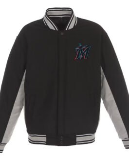 Miami Marlins Accent Varsity Black Wool Jacket
