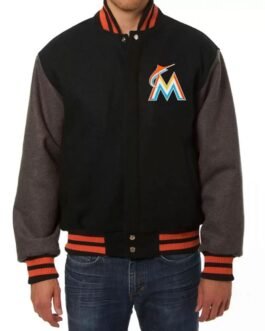 Varsity Miami Marlins Black and Grey Wool Jacket