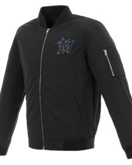 Miami Marlins Bomber Black Nylon Jacket