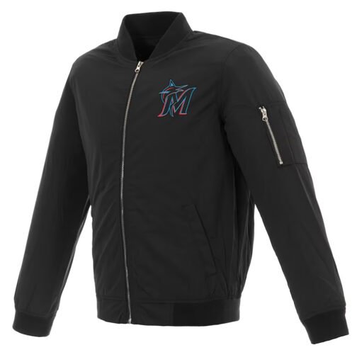 Miami Marlins Bomber Black Nylon Jacket