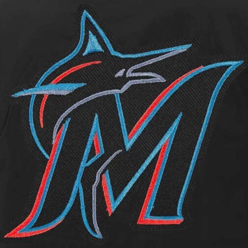 Miami Marlins Bomber Black Nylon Jacket - Image 4