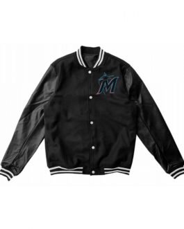 Varsity Miami Marlins Black Wool/Leather Jacket