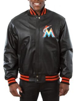 Varsity Miami Marlins Black Leather Jacket