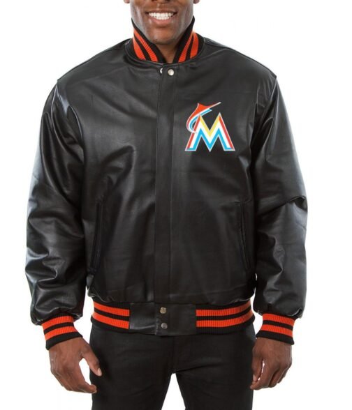 Varsity Miami Marlins Black Leather Jacket