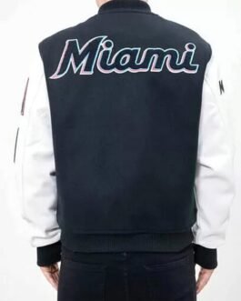 Letterman Miami Marlins Navy Blue and White Jacket
