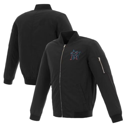 Miami Marlins Bomber Black Nylon Jacket - Image 3