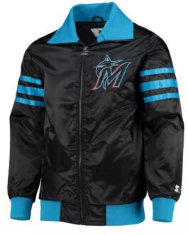 Miami Marlins The Captain II Black Varsity Satin Jacket