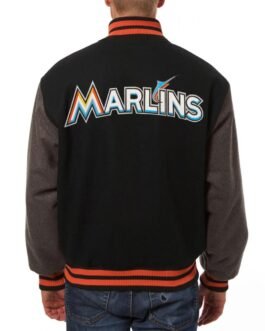 Varsity Miami Marlins Black and Grey Wool Jacket