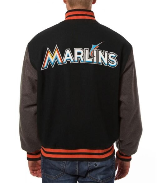 Varsity Miami Marlins Black and Grey Wool Jacket - Image 2