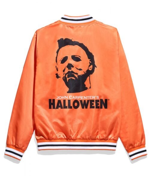 Halloween You Can’t Kill the Boogeyman Myers Orange Satin Jacket - Image 2