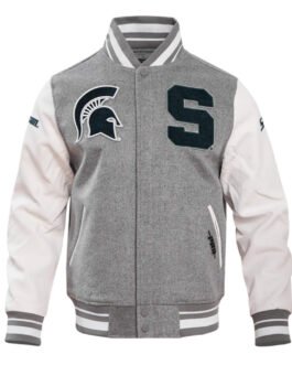 Michigan State University Heather Grey and White Varsity Jacket