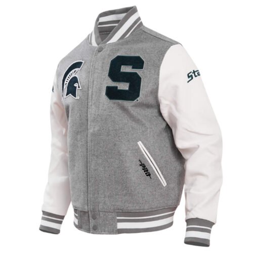 Michigan State University Heather Grey and White Varsity Jacket - Image 3