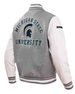 Michigan State University Heather Grey and White Varsity Jacket