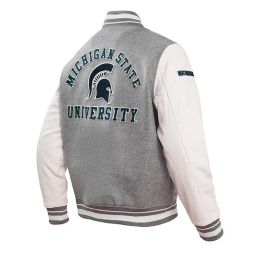 Michigan State University Heather Grey and White Varsity Jacket - Image 2