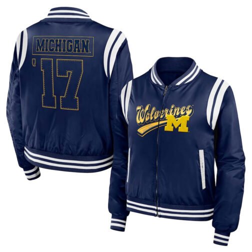 Michigan Wolverines Navy Bomber Full-Zip Jacket - Image 3