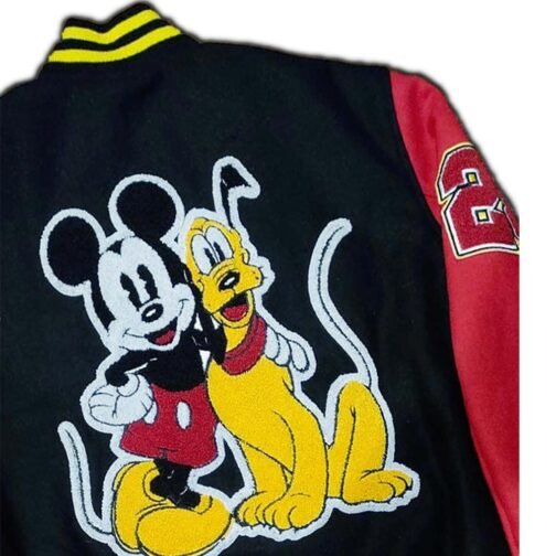 Hello Folks Mickey Mouse and Pluto Letterman Red and Black Jacket - Image 5