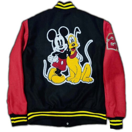 Hello Folks Mickey Mouse and Pluto Letterman Red and Black Jacket - Image 4