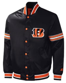 Cincinnati Bengals Midfield Black Varsity Satin Jacket