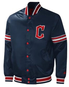 Cleveland Guardians Midfield Navy Varsity Satin Jacket