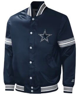 Starter Midfield Dallas Cowboys Navy Full-Snap Varsity Satin Jacket