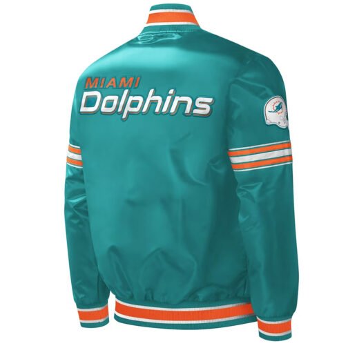 Midfield Miami Dolphins Aqua Varsity Satin Jacket - Image 2