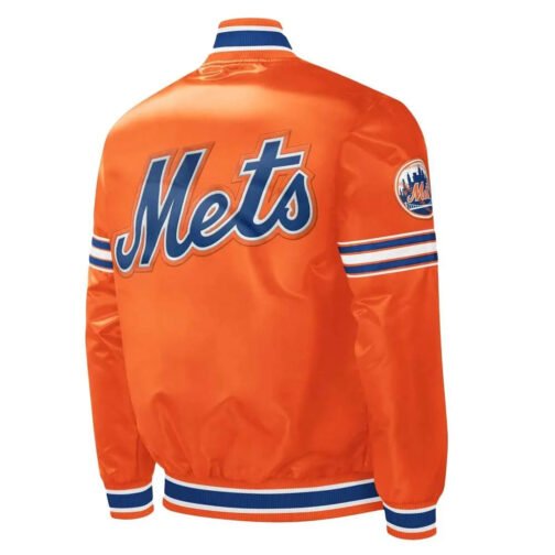 NY Mets Midfield Royal/Orange Satin Jacket - Image 4