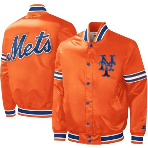NY Mets Midfield Royal/Orange Satin Jacket - Image 6