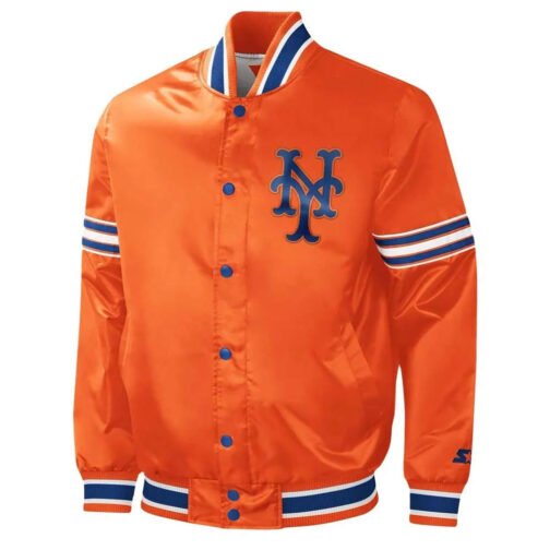 NY Mets Midfield Royal/Orange Satin Jacket - Image 2