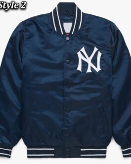 NY Yankees Midfield Navy Varsity Satin Jacket
