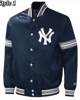 NY Yankees Midfield Navy Varsity Satin Jacket
