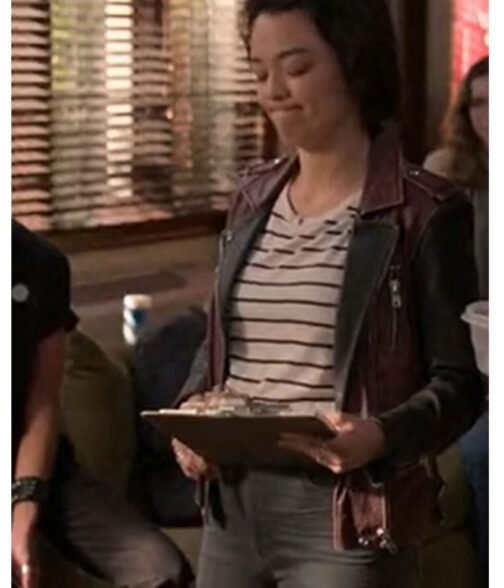 Biker Midori Francis Purple and Black Leather Jacket - Image 4