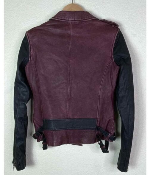 Biker Midori Francis Purple and Black Leather Jacket - Image 3