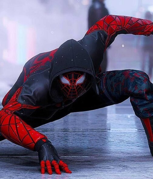 The End Spider-Man Miles Morales Red and Black Hoodie - Image 17