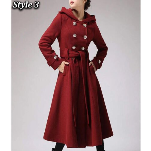 Women’s Hooded Military Wool Coat - Image 3