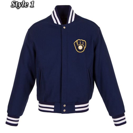 Varsity Milwaukee Brewers Navy Blue Wool Jacket