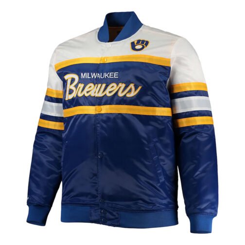 Coaches Milwaukee Brewers Royal and White Satin Jacket