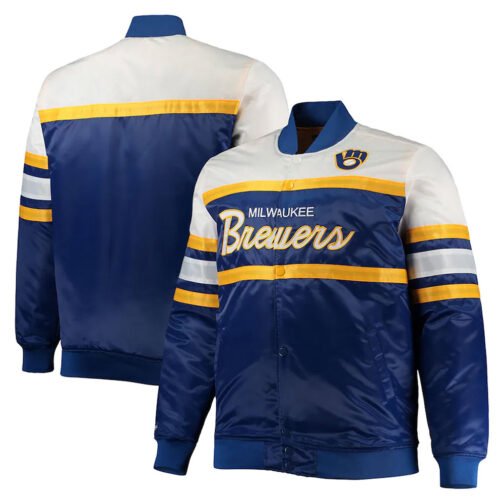 Coaches Milwaukee Brewers Royal and White Satin Jacket - Image 3