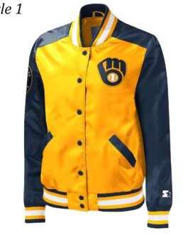 Milwaukee Brewers Gold and Navy Varsity Satin Jacket